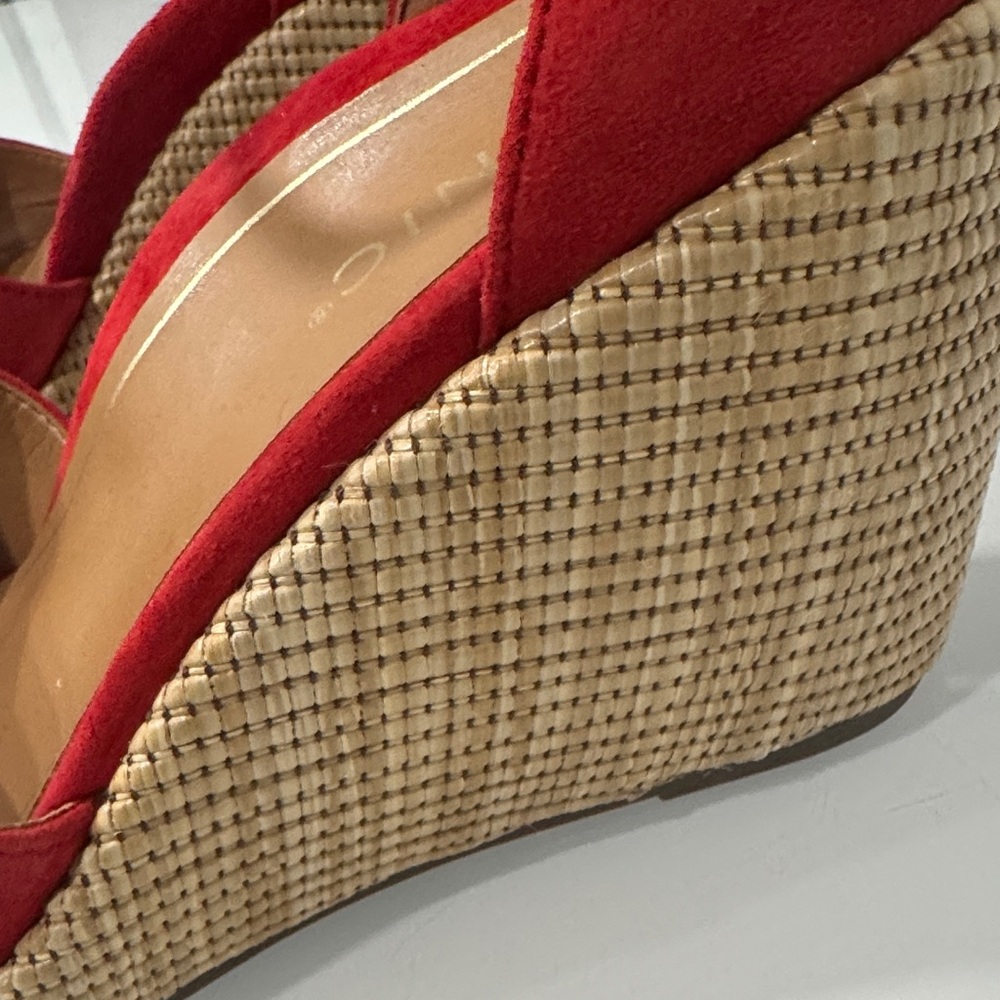 Vionic Red Suede Ankle-Strap Wedge Sandals - Picture 5 of 8